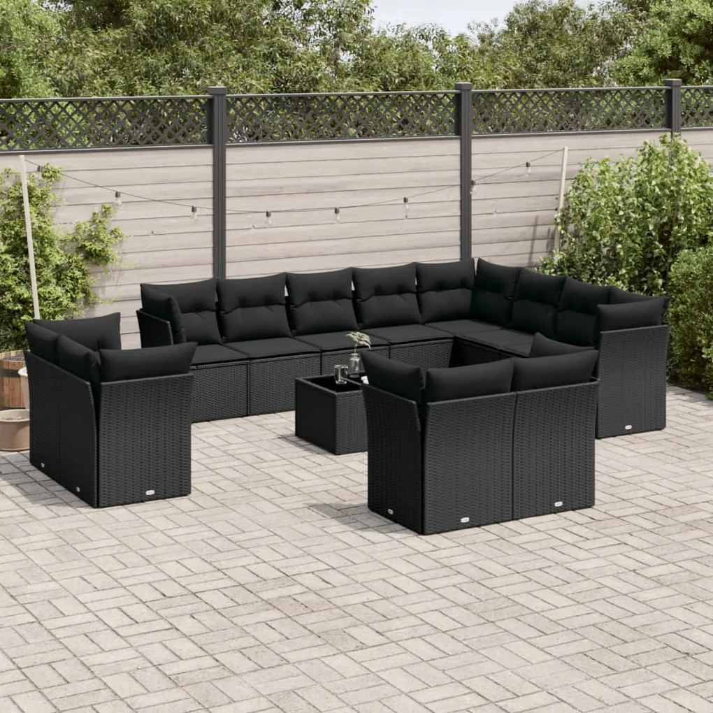 vidaXL Set mobilier de grădină cu perne, 13 piese, negru, poliratan