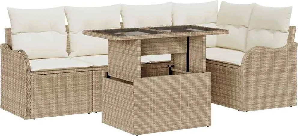 vidaXL Set de canapele pentru grădină cu pernă 6 pcs Bej Poli Rattan