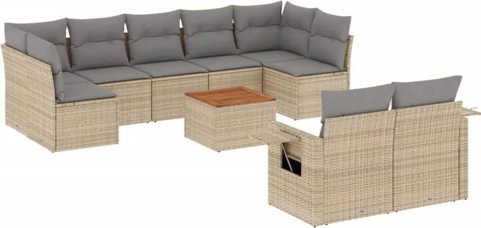 vidaXL Set canapele de grădină, 10 piese, cu perne, bej, poliratan