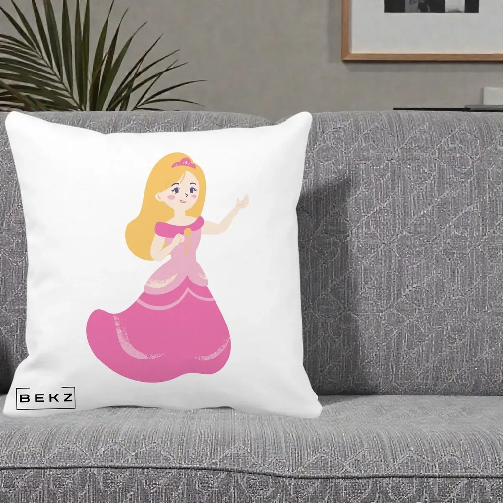 Perna Personalizata Printesa Roz cu Microfon, 40x40 cm, Alba Mata, Husa Detasabila, Perna Inclusa, BEKZ®