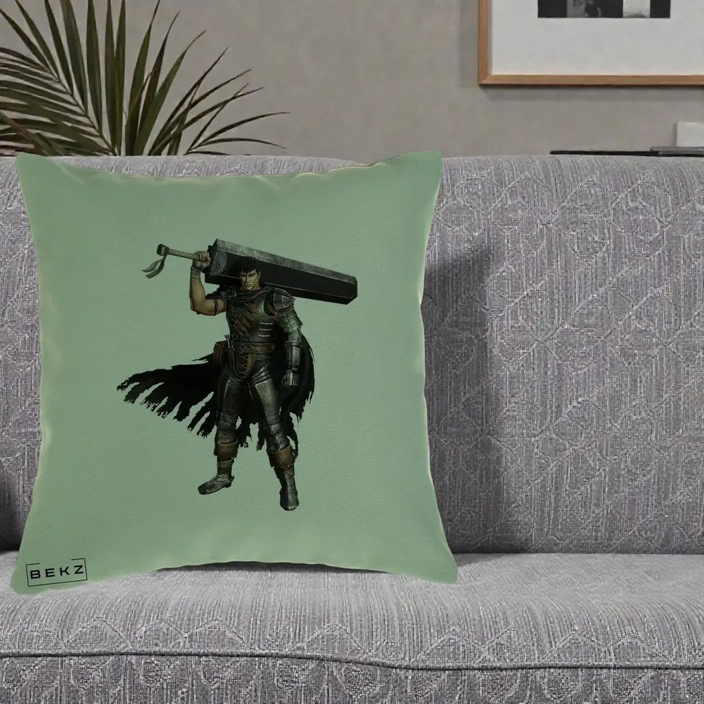 Perna Personalizata Berserk Guts Luptatorul Negru, 40x40 cm, Verde, Husa Detasabila, Perna Inclusa, BEKZ®