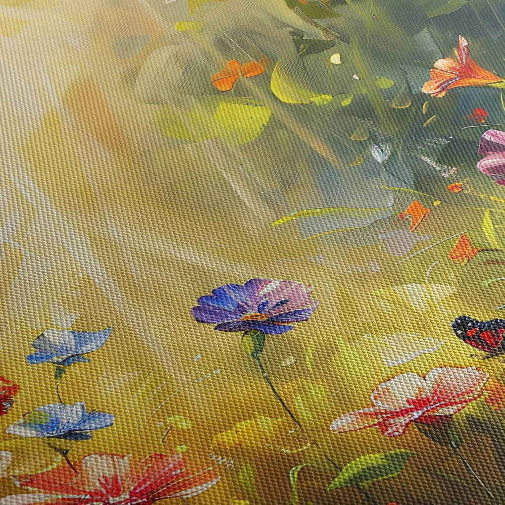 Tablou - Pajiște cu flori de primăvară, pictură (cu ceas) (90x30 cm)