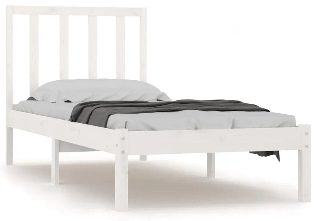 3105032 vidaXL Cadru de pat 2FT6 Small Single, alb, 75x190 cm, lemn masiv pin