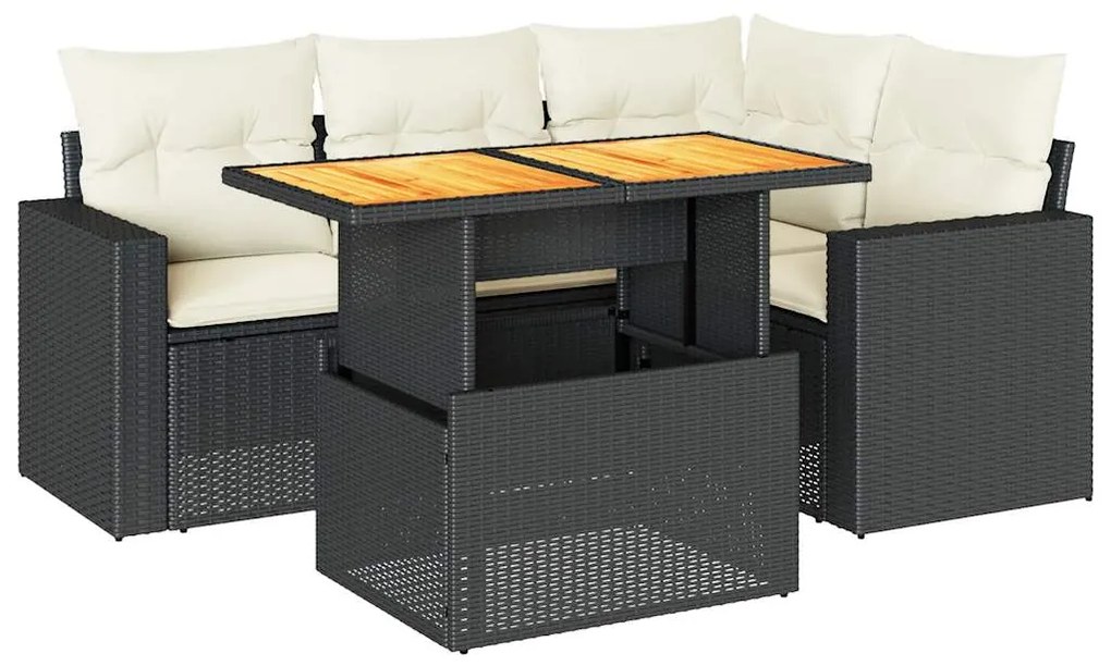 3327031 vidaXL Set mobilier de grădină cu perne, 5 piese, negru, poliratan