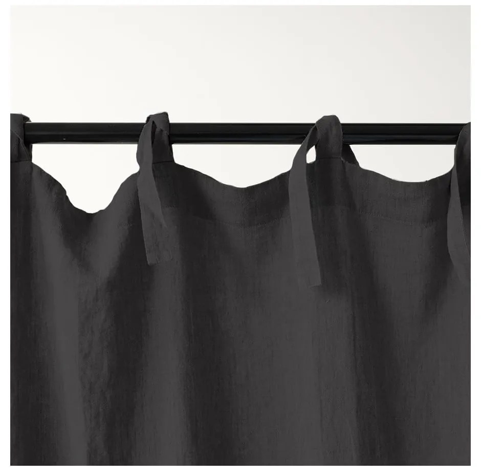 Draperie din in cu bucle de prindere Linen Tales Night Time, 250 x 140 cm, gri închis