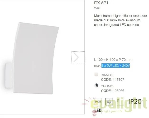 Aplica LED cu lumina ambientala FIX AP1 BIANCO 117867