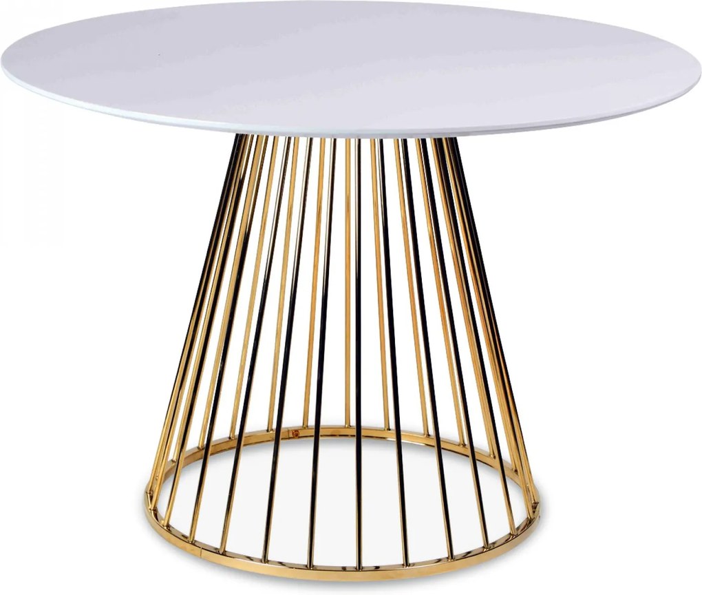 Masa rotunda alba cu picior auriu metalic Romane White-Gold ø110cm | PRIMERA COLLECTION