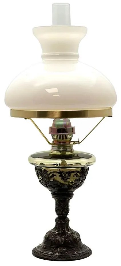 Lampă cu petrol RŮŽENA 50 cm verde pădure decorată cu cositor