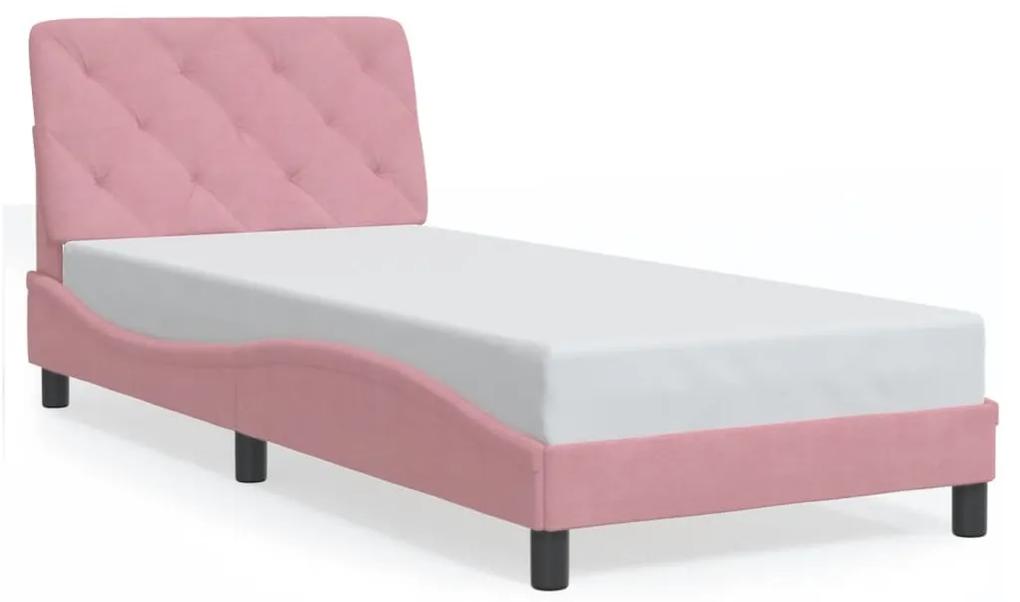 3213836 vidaXL Cadru de pat cu lumini LED, roz, 90x200 cm, catifea