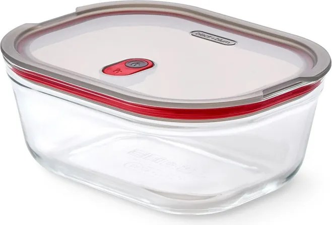 Cutie pentru alimente Black+Blum Stack+Nest FBGR-BX-L107, 1,2 l, dreptunghiulară, potrivită pentru cuptor, fără BPA, sticlă borosilicată, gri/roșu