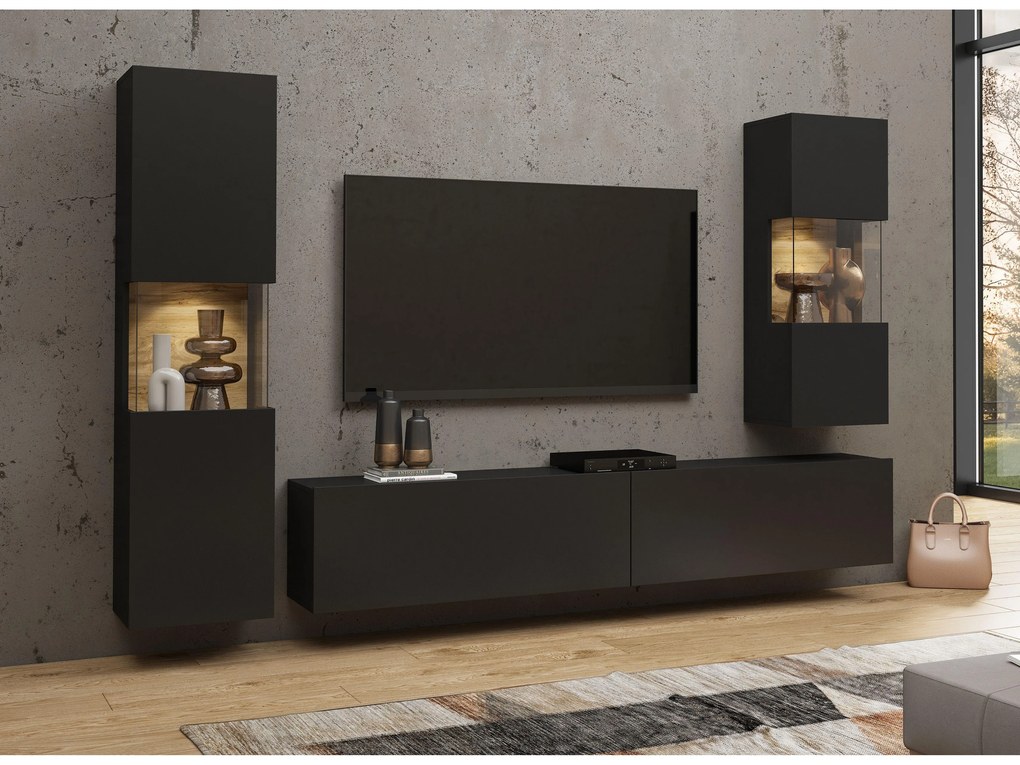 Mobilier living Avernic Typ 10 (onyx negru + Stejar wotan). 1042064