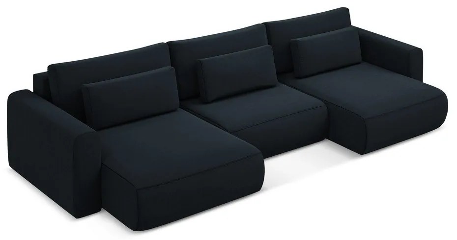 Colțar albastru închis extensibil/cu spațiu de depozitare cu tapițerie din catifea (în formă de "U") Kapua – Makamii