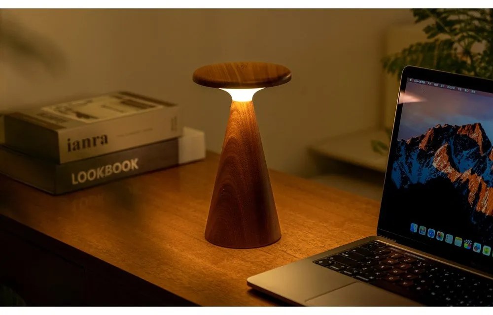 Veioză în culoare naturală închisă LED cu abajur din lemn (înălțime 21 cm) Sylva – Gingko