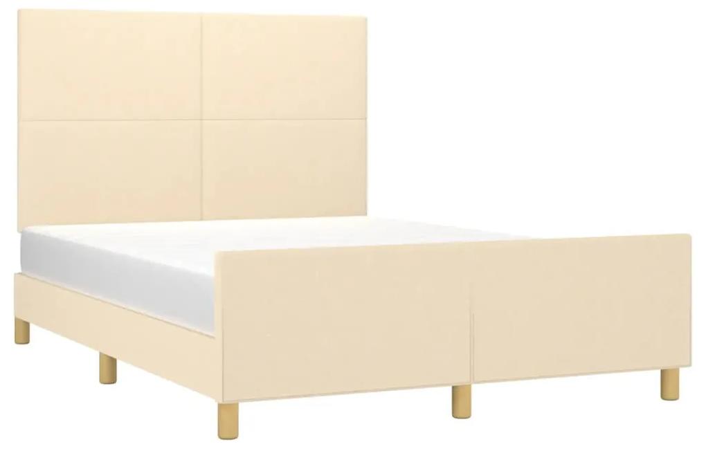Cadru de pat cu tablie, crem, 140x190 cm, textil Crem, 140 x 190 cm, Design simplu