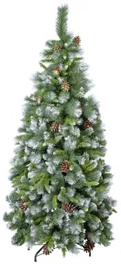 Brad artificial 180 cm glaciar cu varfuri albe si decoratiuni sub forma de conuri
