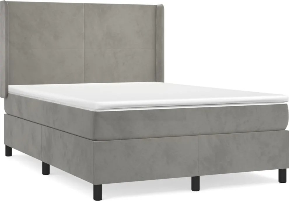 vidaXL Pat box spring cu saltea, gri deschis, 140x200 cm, catifea