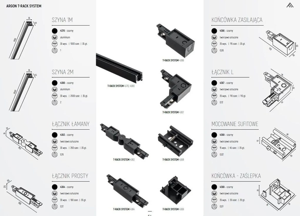 Spot pe sina NET PLUS azur / Accesoriu pentru sinele trifazate ARGON T-RACK