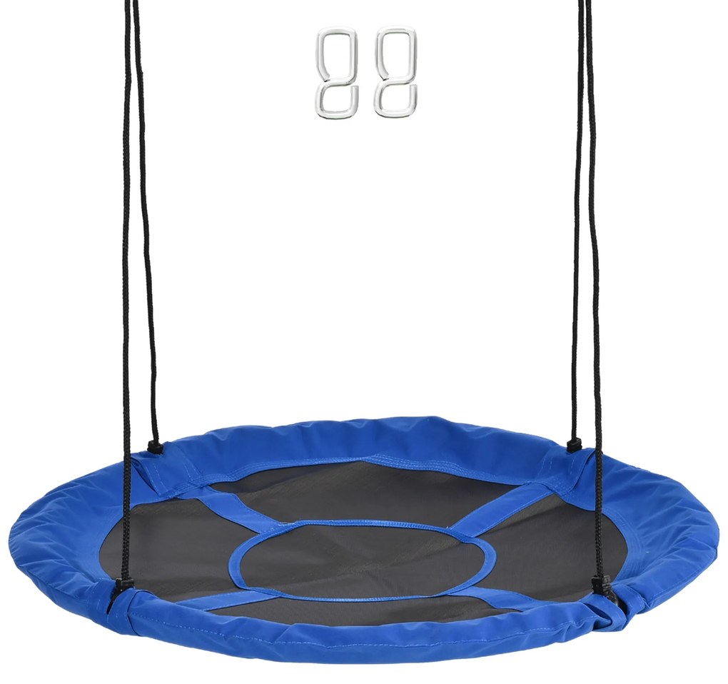 Outsunny Leagăn cu formă de cuib de pasăre rotundă Panier Ø 110 cm 4 inele incluse metal epoxidic Oxford de înaltă densitate Albastru | Aosom Romania