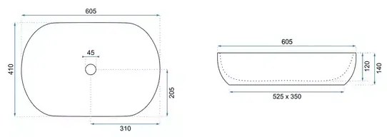 Lavoar pe blat Rea Cleo Aiax oval finisaj alb piatra - negru mat 60 cm