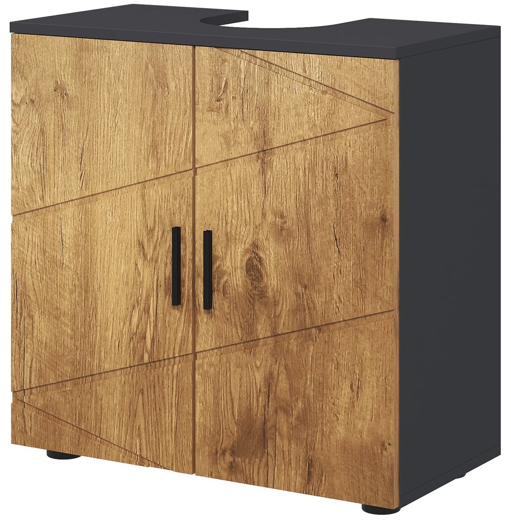 kleankin Dulap sub chiuveta lavabou, dulap de baie cu 2 usi cu raft, 60 x 30 x 60 cm gri antracit si aspect lemn | Aosom Romania