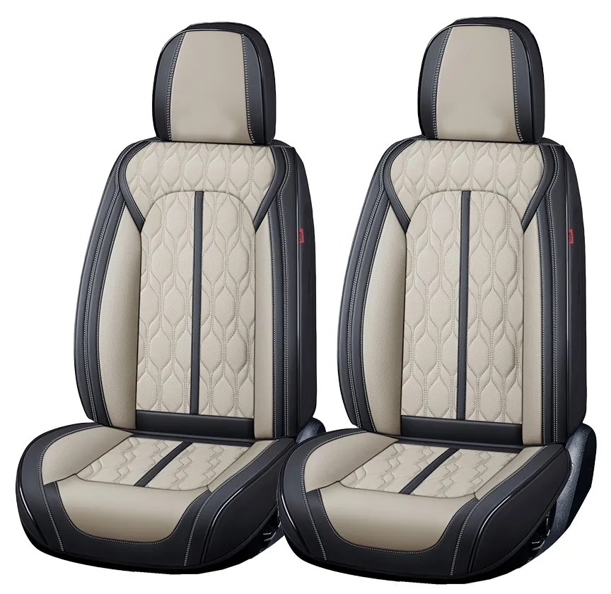 Huse auto premium 5 locuri Carguard Deluxe piele ecologica perforata - negru - crem