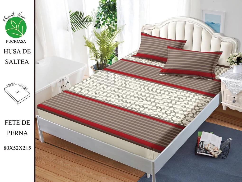 Husa de pat cu elastic 180x200 din Bumbac Finet + 2 Fete de Perna - Brown Design