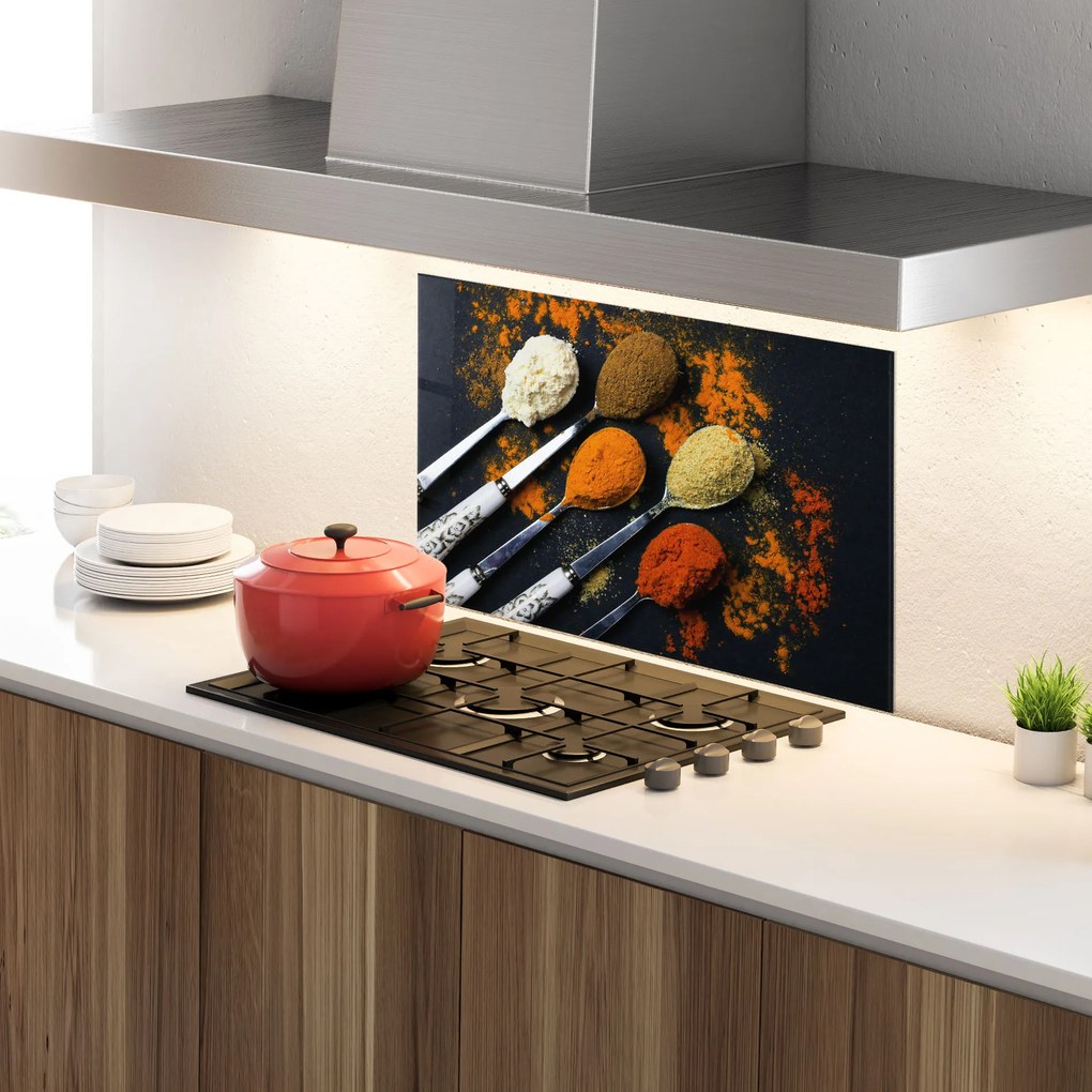 Panou Sticla Bucatarie, 70x100cm, Protectie aragaz, Antistropi, Termorezistent, Alimente, Condimente, Spoons With Spices