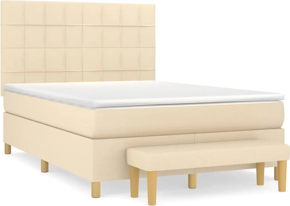 vidaXL Pat box spring cu saltea, crem, 140x200 cm, textil