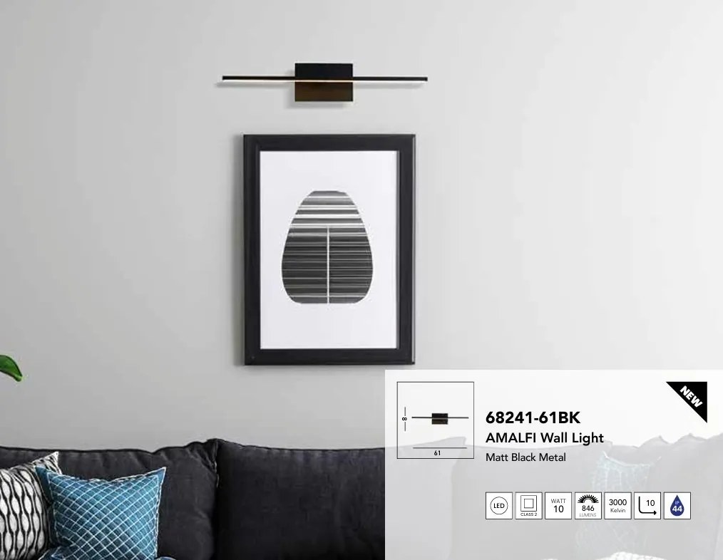 Aplica de perete LED pentru oglinda, tablou IP44 Amalfi, negru
