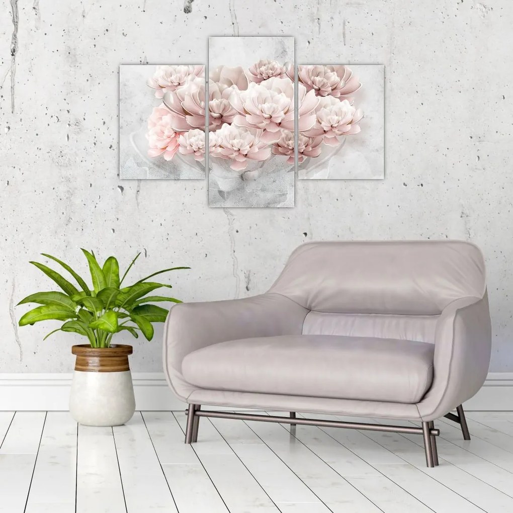 Tablou - Flori roz pe perete (90x60 cm)