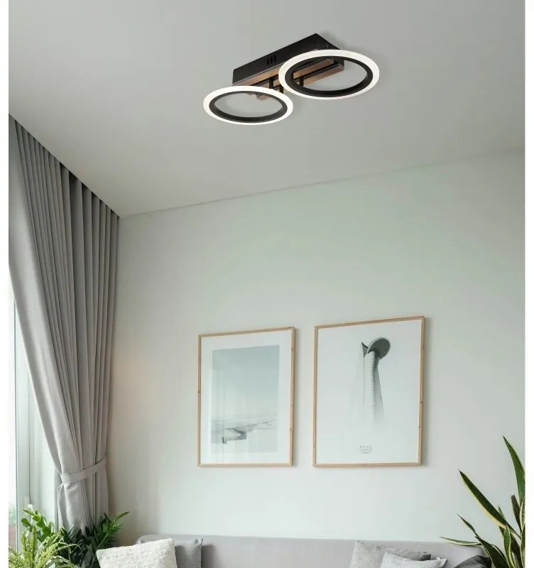 Plafoniera LED CCT BLEVINS riflaj MDF cu efect de lemn