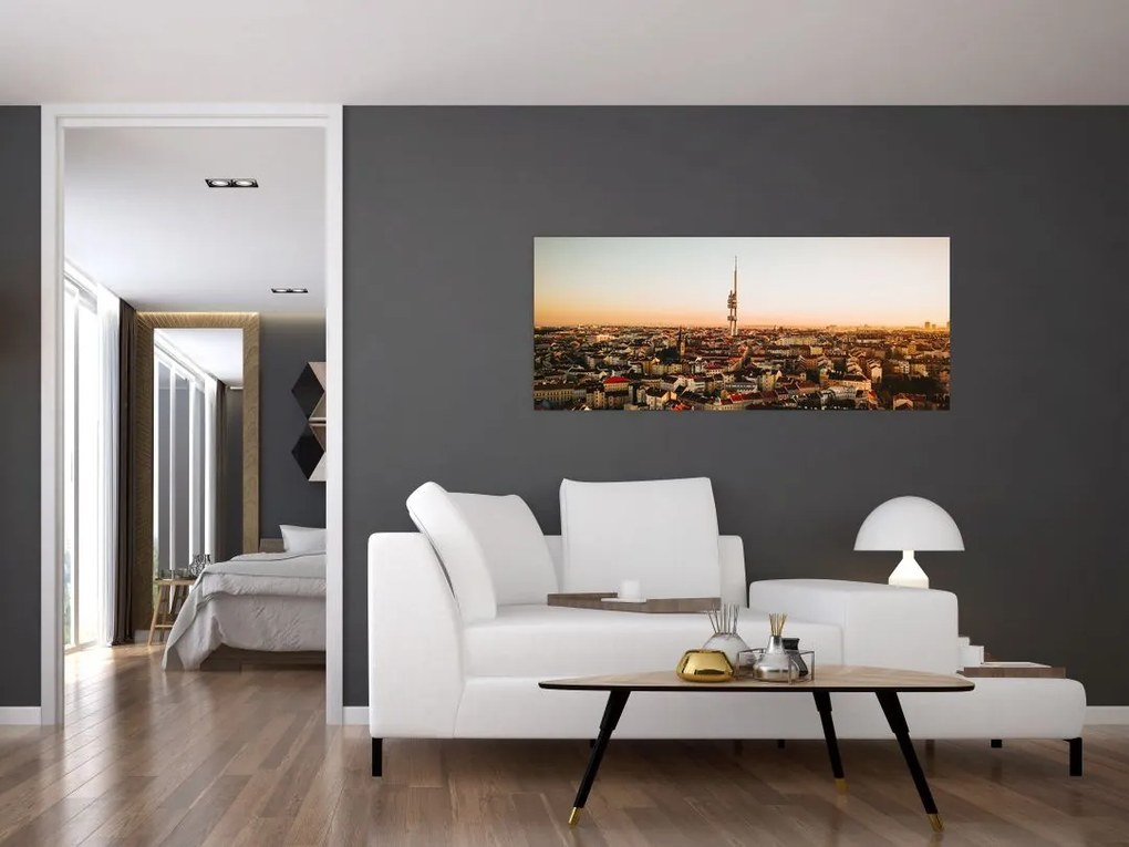 Tablou apusului de soare deasupra orașului Zizkov (120x50 cm)