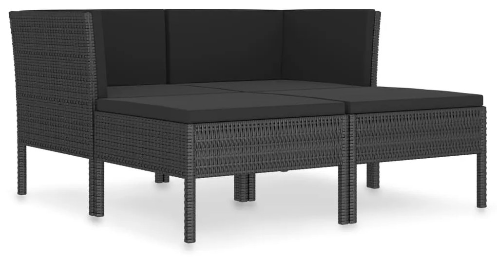 3056967 vidaXL Set mobilier de grădină cu perne, 4 piese, negru, poliratan