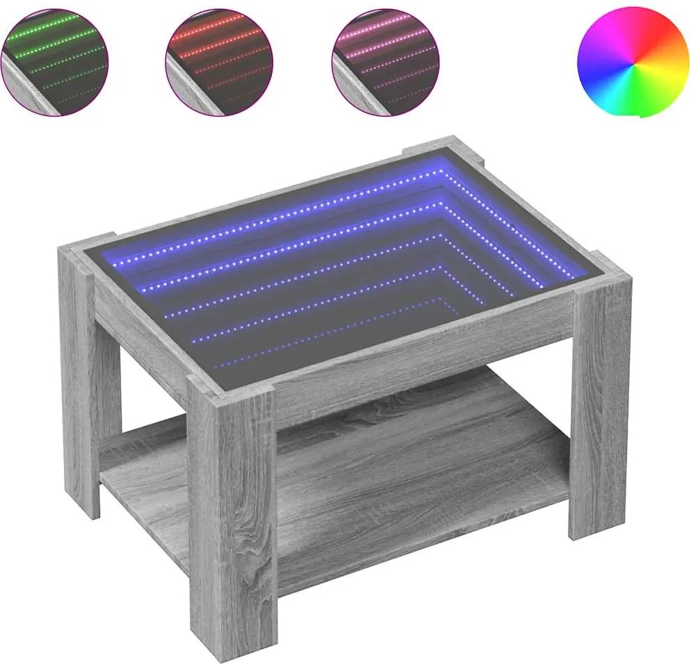 vidaXL Măsuță de cafea cu LED sonoma gri 73x53x45 cm lemn prelucrat