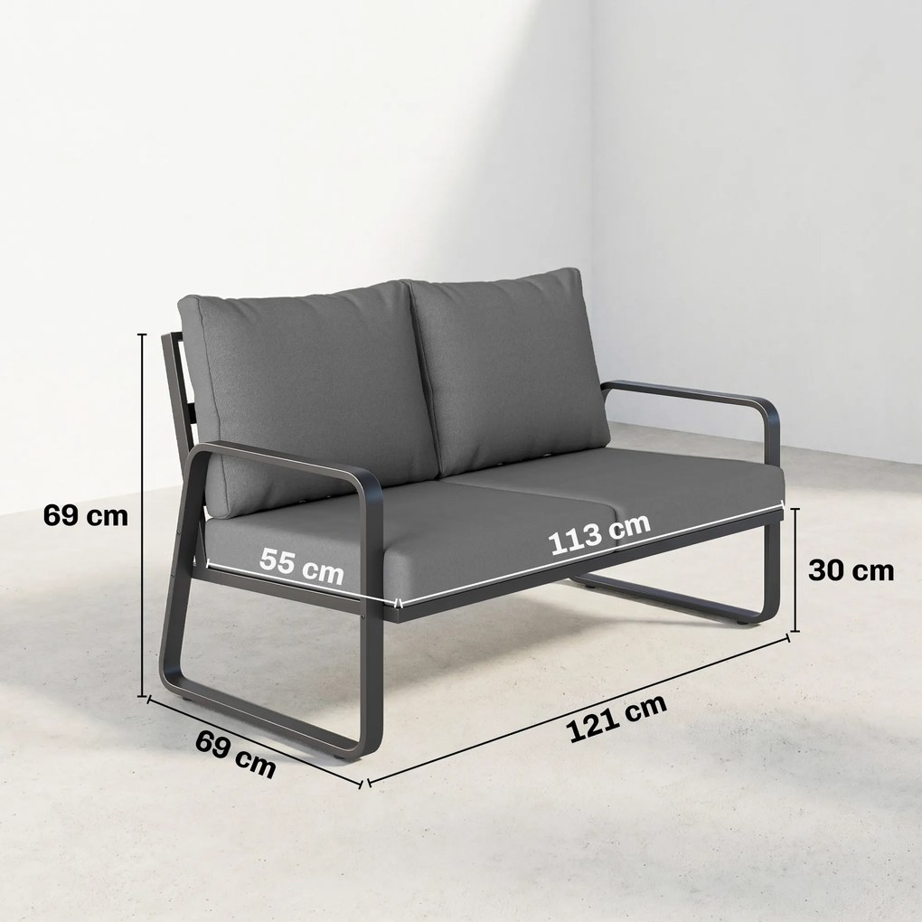 Outsunny Canapea de grădină 2 locuri cu perne groase, huse detașabile și accotoare moderne, 121x69x69cm, gri deschis | Aosom Romania