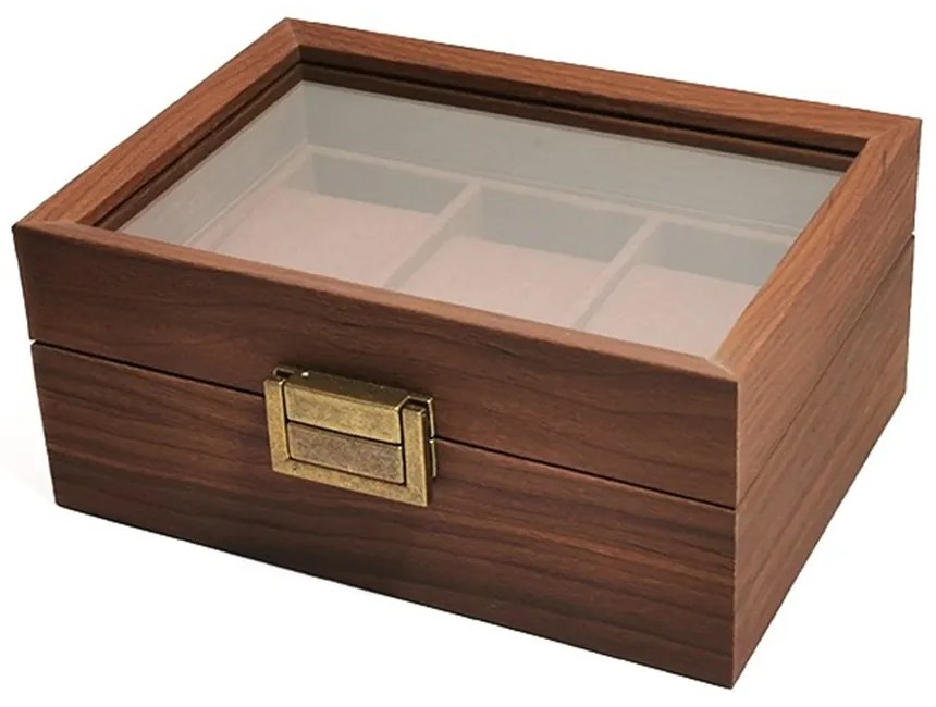 Cutie din Lemn pentru 3 Ceasuri LUXURY, Maro, Cu Capac Transparent