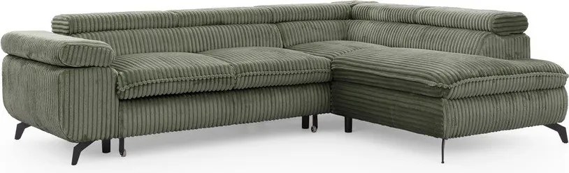 Colțar verde cu tapițerie din catifea reiată (cu colț pe partea dreaptă/în formă de ”L”) Marbeya – Ropez