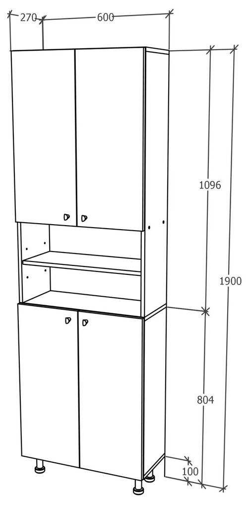 Soldat haaus Zaria, 4 Usi, Gri Lucios/Alb, MDF, L 60 x l 27 x H 190 cm