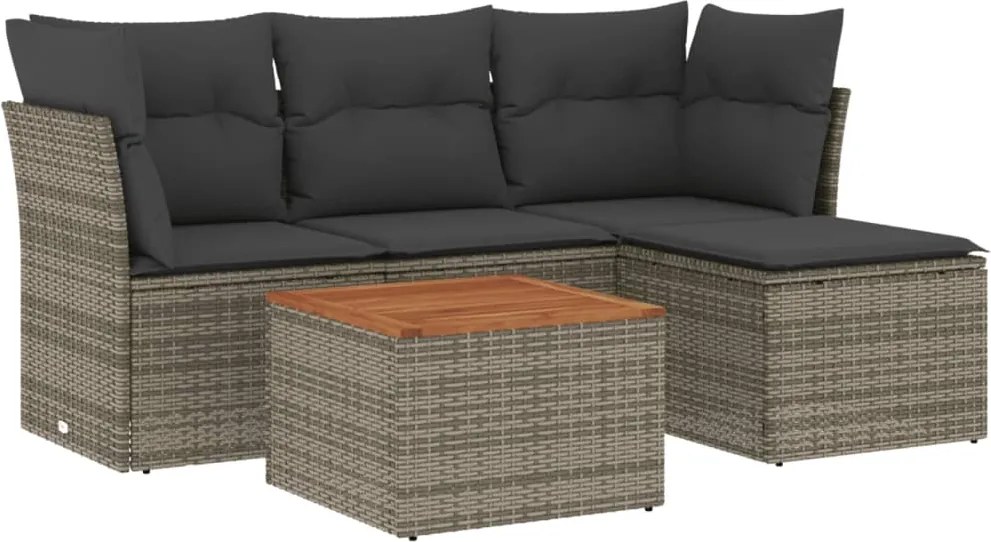 vidaXL Set canapea de grădină cu perne, 5 piese, gri, poliratan