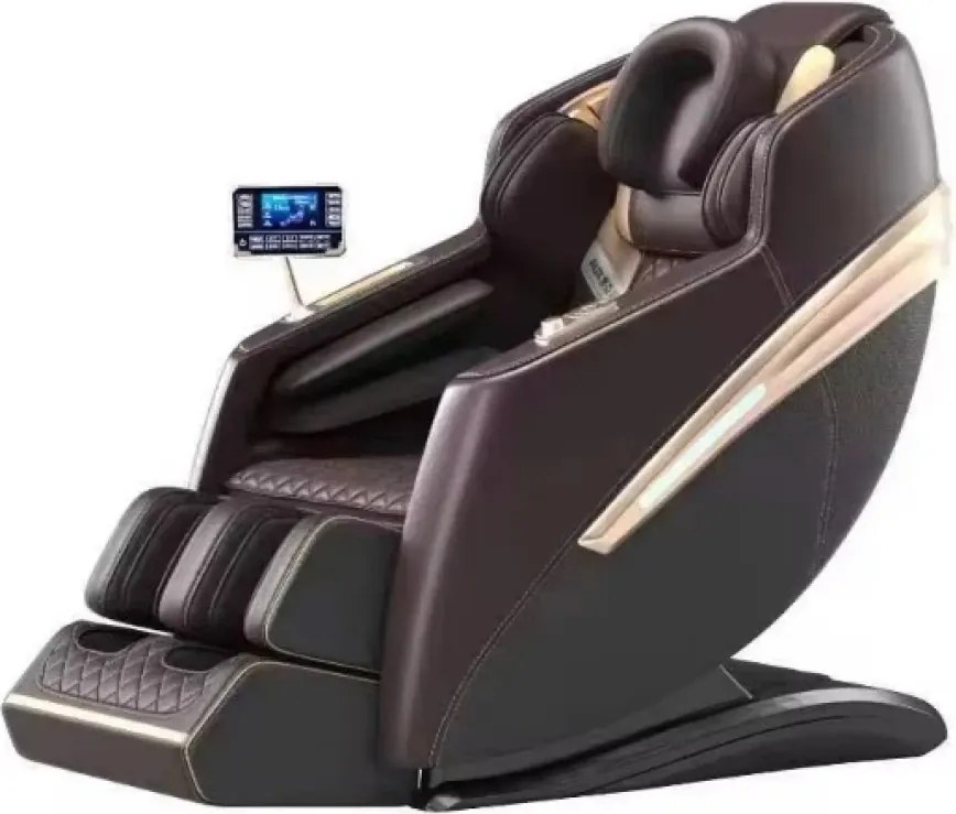 RESIGILAT- Fotoliu de masaj QUITUS, cu Incalzire, Bluetooth, Display, Ecran tactil, Zero Gravity, 2 Boxe, Moduri Automate, Suport Picioare extensibil, Piele Ecologica Premium, Maro