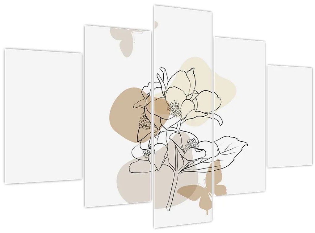 Tablou - Flori bej cu fluture N⁰1 (150x105 cm)