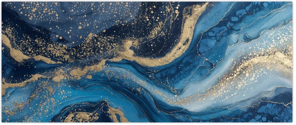 Tablou - Marmură abstractă albastru-aurie (120x50 cm)