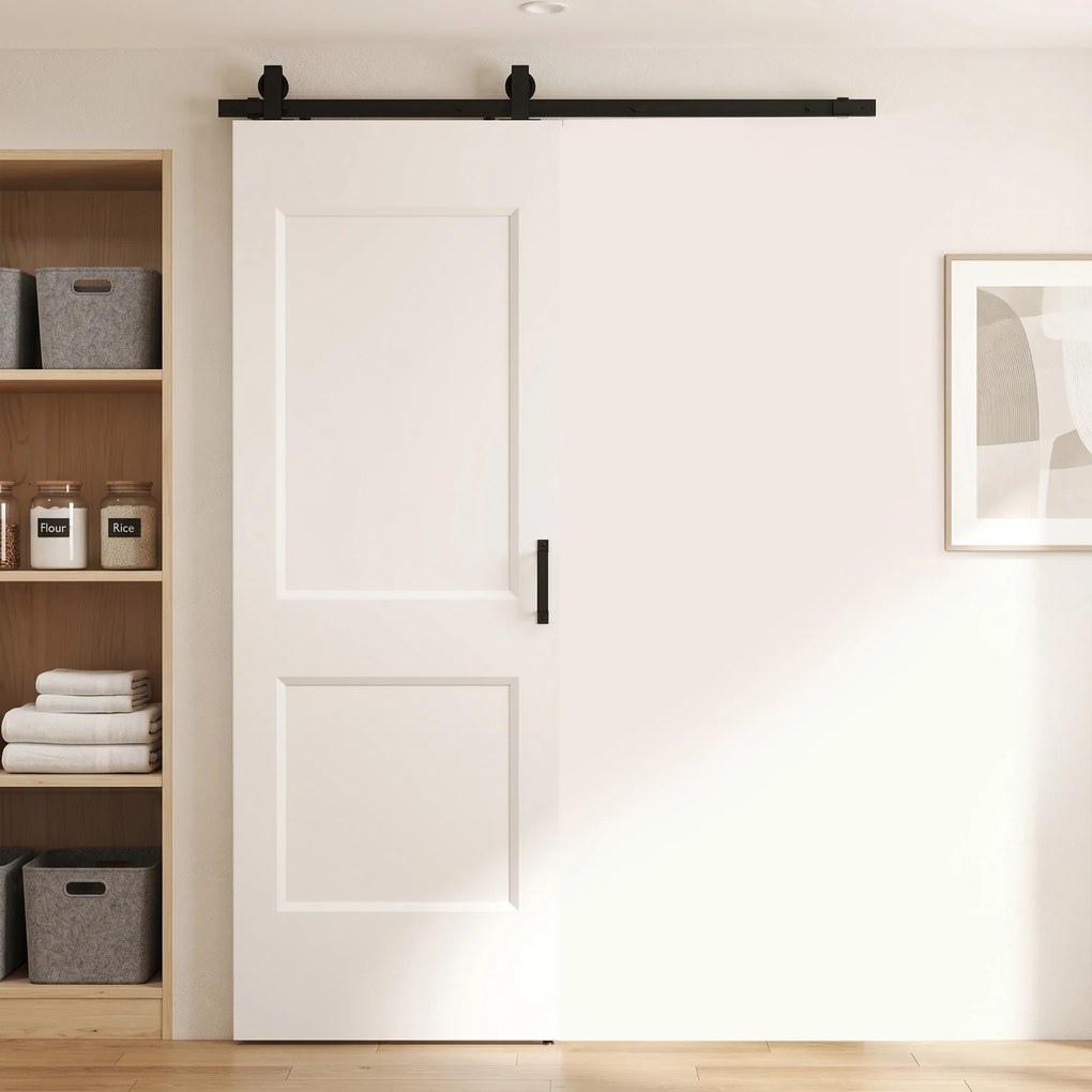 HOMCOM Ușă Culisantă de Interior din Lemn de Pin cu Șină Silențioasă, Ghidaj, Kit Accesorii, Alb | Aosom Romania