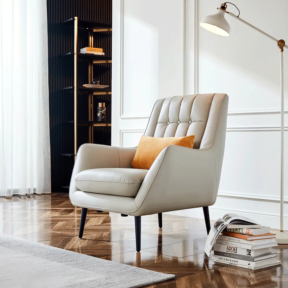 Fotoliu design, piele / piele ecologică, gri deschis / negru, LINSY