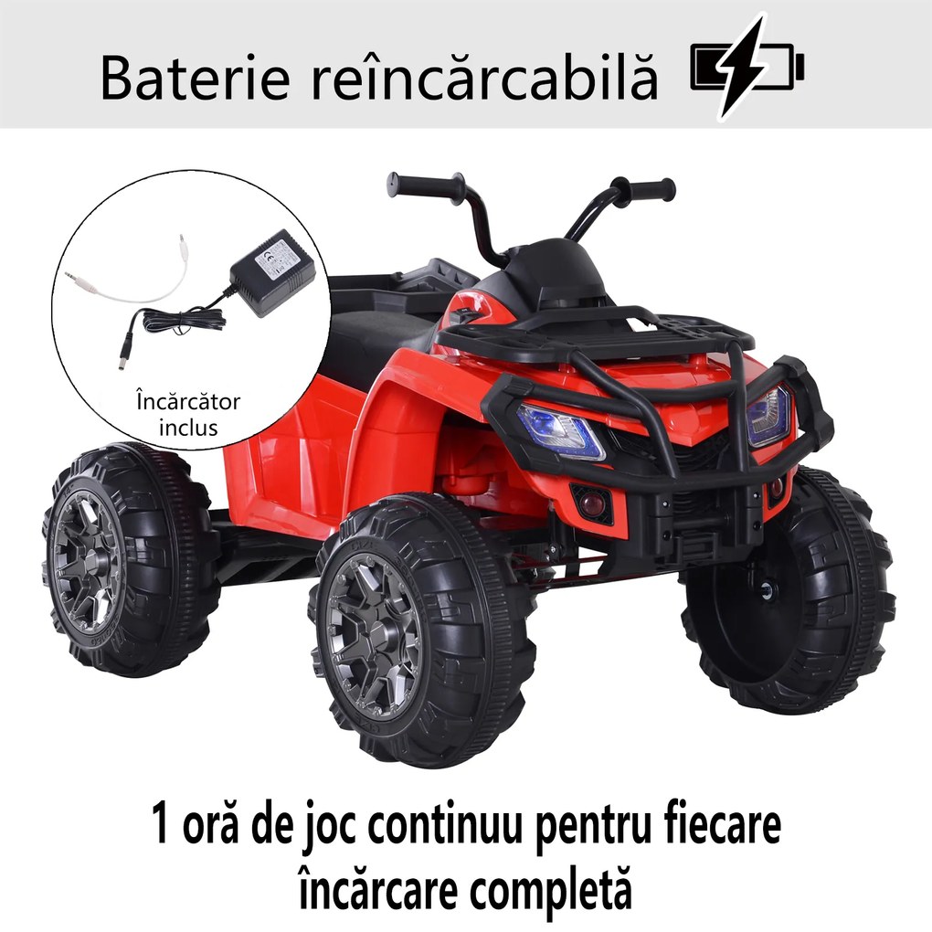 ATV copii HOMCOM, lumini si sunete, 118x80x80cm rosu | Aosom Romania