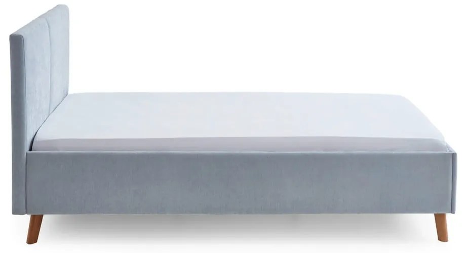 Pat matrimonial albastru deschis tapițat cu somieră 140x200 cm Piano – Meise Möbel