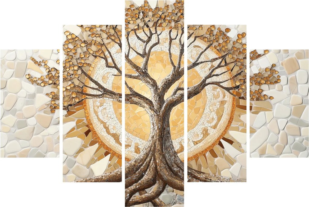 Tablou – Arborele vieții auriu în mozaic (150x105 cm)