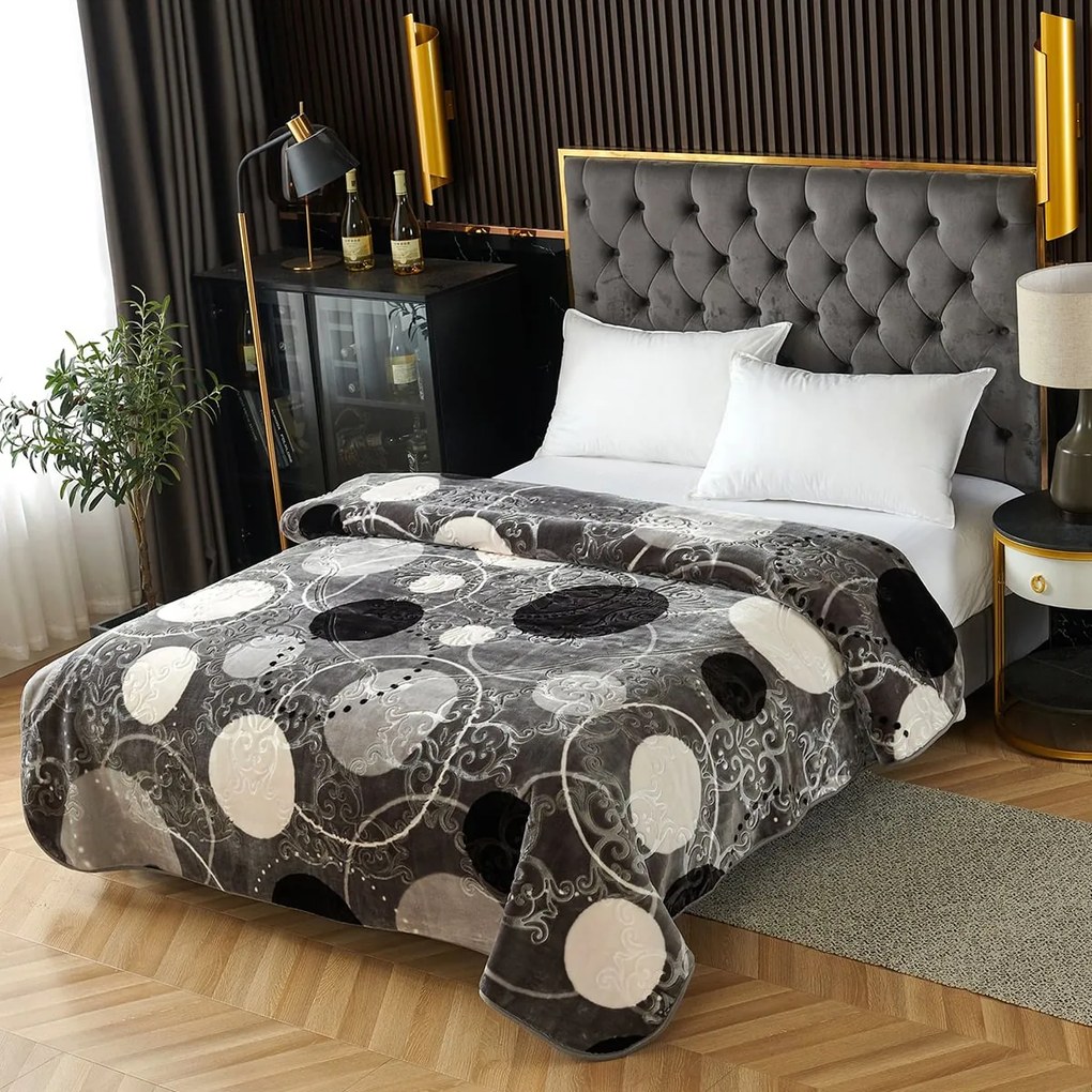 Pătură Cocolino gofrată 3D, gri cu cercuri, 200x240 cm, 2,2 kg, PGU208