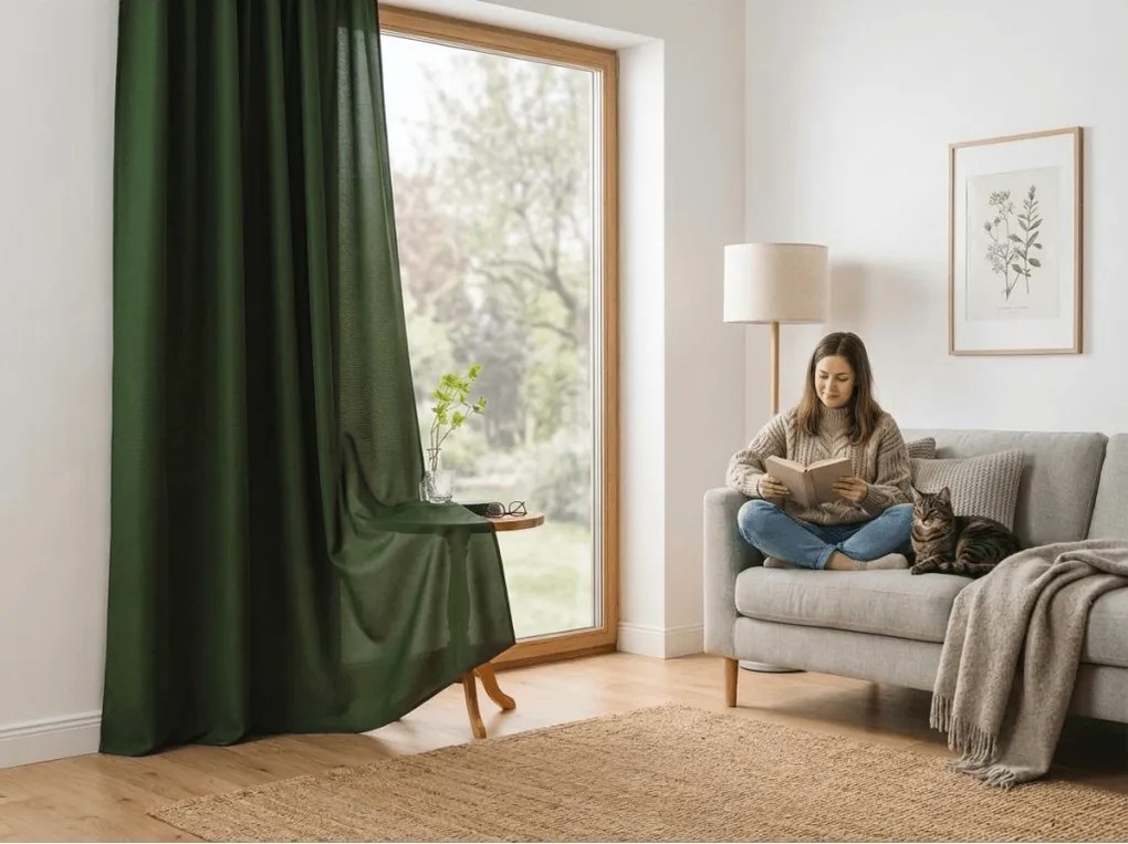 Draperie OXFORD LIGHT 140x250 cm, verde inchis Agatat: Inele metalice