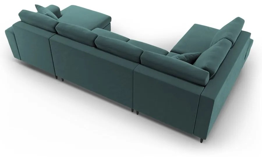 Colțar petrol extensibil, cu spațiu de depozitare cu tapițerie din catifea (cu colț pe partea stângă-în formă de "U") Kyoto – Cosmopolitan Design